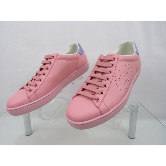 NIB GUCCI 598527 ACE GG INTERLOCKING LEATHER PINK BLUE LOGO LOW SNEAKERS 35 $780 - Picture 12 of 13